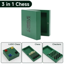 3 In 1 Mini Pocket Game Chess Checkers Folding Chess Board Table Game Chess Board - Green - View 2