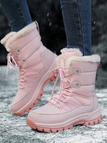 Botas de invierno para mujer 2024, botas de nieve forradas térmicamente, botas deportivas y de senderismo de media caña con cordones, botas de invierno casuales