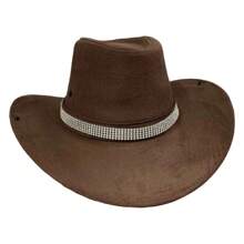 Ana Castela Rodeio Cowntry Suede Hat With Shiny Rhinestone Crystal Band - Rust Brown - View 2