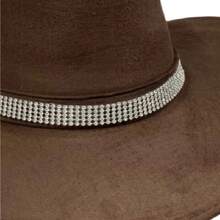 Ana Castela Rodeio Cowntry Suede Hat With Shiny Rhinestone Crystal Band - Rust Brown - View 3