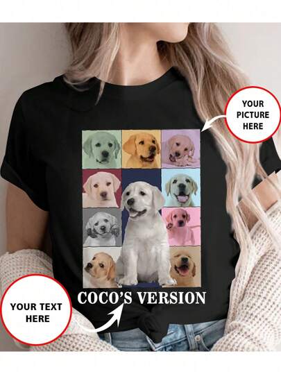 Camiseta personalizada para mujer - Agrega tu propio texto e imágenes (fotos familiares/selfies/fotos de mascotas/fotos de amigos) para diseñar tu camiseta impresa personalizada, fotos de bebé/pareja/familia/mascota, camisetas personalizadas para miembros de la familia, camisetas cómodas personalizadas para mascotas, camisetas personalizadas para mascotas, camisetas para mujer - Fotos de mascotas lindas, impresión de fotos de mascotas, impresión personalizada ornamental