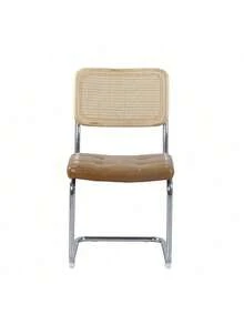 Set Of 2, Teddy Velvet Dining Chair With High-Density Sponge, Rattan Chair For Dining Room, Living Room, Bedroom, Black - 棕色+PU-1 - 查看 6