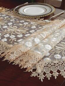 1buc, Aleer de masă din poliester, Aleer de masă brodat din țesătură din organza albă, Aleer de masă din material textil pentru decorare de vacanță, decorare acasă, decor pentru masă, decor de cameră, decor de nuntă