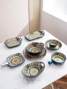 1set Ceramic Bohemian Style Bowls & Plates, Green Tableware, Nordic Popular Euro-Bohemian Style Holiday Retro Floral Pattern Creative High-End Casual Dinnerware, Large & Small Bowls, Soup Bowls, Plates, Whole Set For Hotel, Restaurant, Home Kitchen, Housewarming, Christmas & Halloween Party, Weddings, Dishes, Bowls, Platters, Round Plates, Square Plates, Oblong Plates, Green Tableware Set,School Supplies - Green - View 8