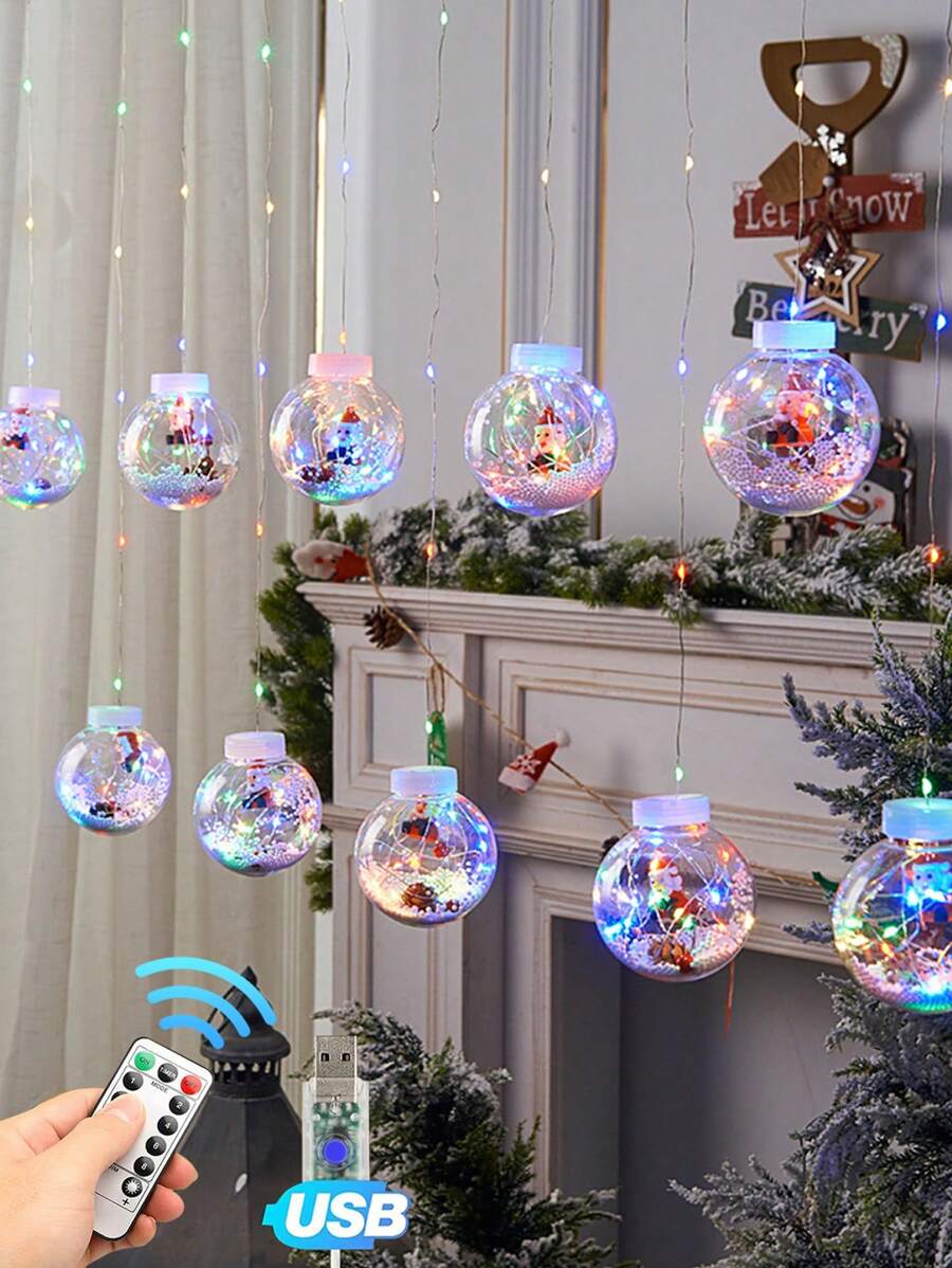 1 件创意圣诞装饰 LED 灯、窗帘灯、雪人圣诞树、圣诞老人卧室窗饰灯、灯串、圣诞树悬挂装饰灯、适合圣诞家庭派对、新年礼物、8 种闪烁模式、许愿球、花灯串、家庭房间窗饰灯、圣诞节