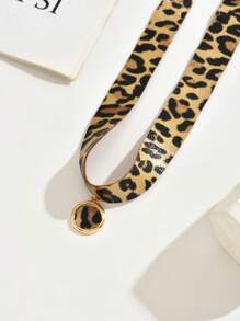 1 chiếc vòng cổ nhung thời trang dành cho nữ có mặt dây chuyền tròn họa tiết da báo, cổ điển đơn giản, thu đông - Nhiều màu - Xem 4