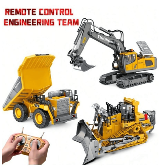 儿童遥控挖掘机玩具 2.4G 工程车卡车玩具，工程车，带灯光和声音，可充电电池 - 圣诞节、遥控漂移、玩具卡车、垃圾车玩具的完美礼物