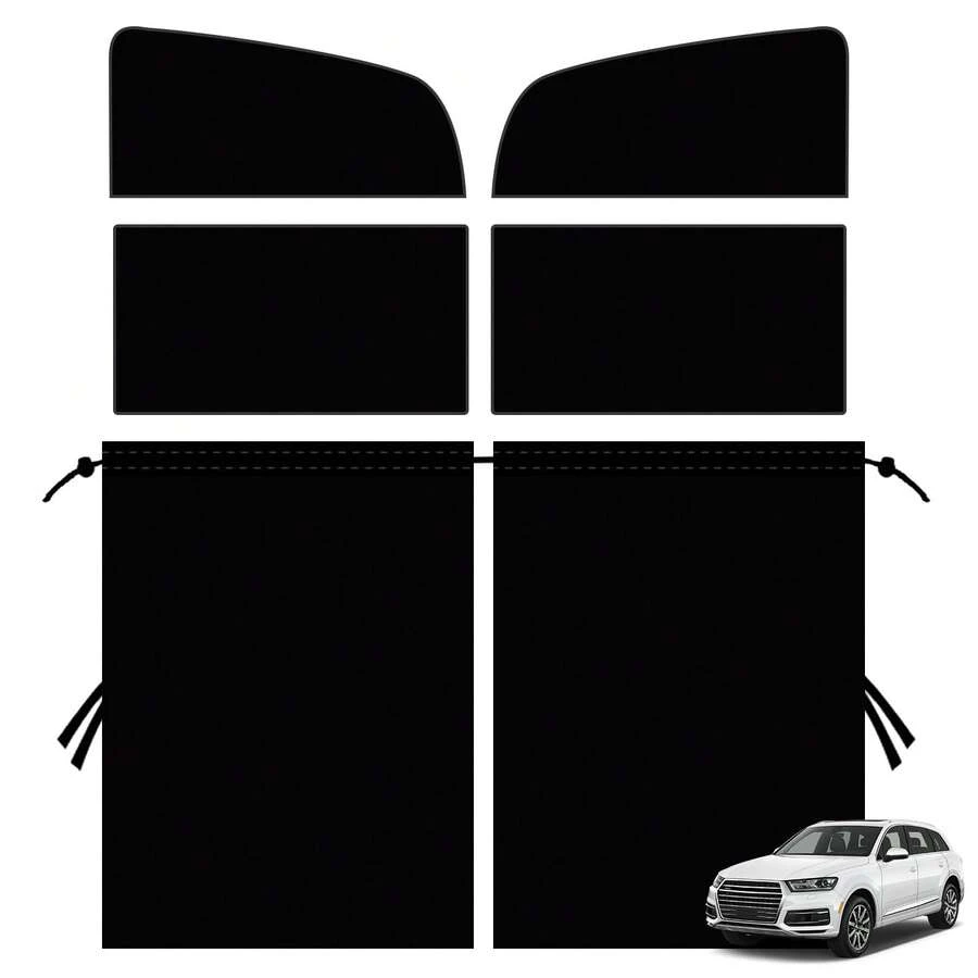 Un juego de 5 cortinas personales para automóviles, 4 ventanas magnéticas separadas del asiento trasero, protector solar para SUV, una siesta, 5 telas lavadas negras