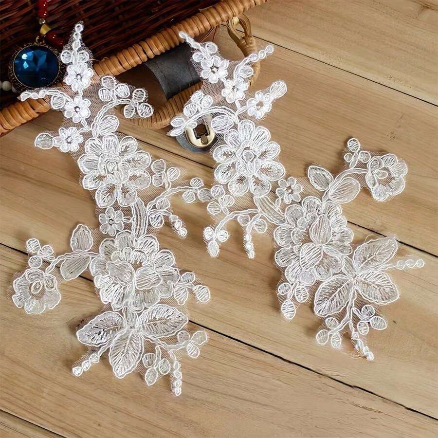 2 cái/bộ viền ren Venise thêu hoa cổ điển, vật liệu thủ công DIY cho mũ đội đầu cô dâu, phụ kiện may váy cưới - Nhiều màu - Xem 1