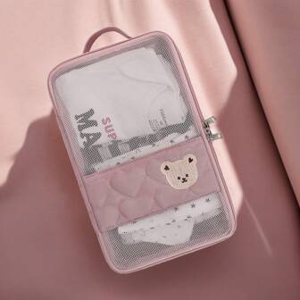 1pc Baby Clothes Storage Bag, Large Capacity Waterproof Dirty Laundry Organizer, Mom & Baby Travel Accessories, (Pink)