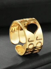 1/2PCS DIY个性名字定制镂空拼接爱心英文字母戒指不锈钢情侣对戒，可定制名字简约日常风格，产品含礼盒，情人节礼物，生日礼物，母亲节礼物，日常礼物 - 彩色 - 查看 13