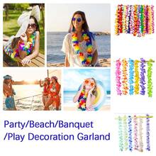 1 套 6 件随机混合颜色夏威夷人造花项链夏威夷主题派对花环，夏季海滩婚礼生日派对户外玩耍万圣节圣诞装饰花环 - 彩色 - 查看 1
