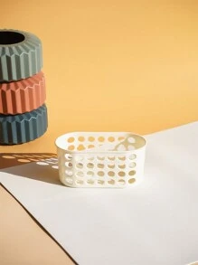 White Hollow Small Hanging Basket Seamless Bathroom Suction Cup Rack - Wall-Mounted Storage Rack - Kitchen Toilet Bathroom Punch-Free Wall-Mounted Drain Storage Rack - Strong Seamless Suction Cup Toiletries Storage Rack - Bathroom Washbasin Wall Corner Shelf Home Bathroom Decor Bathroom Organizer Summer