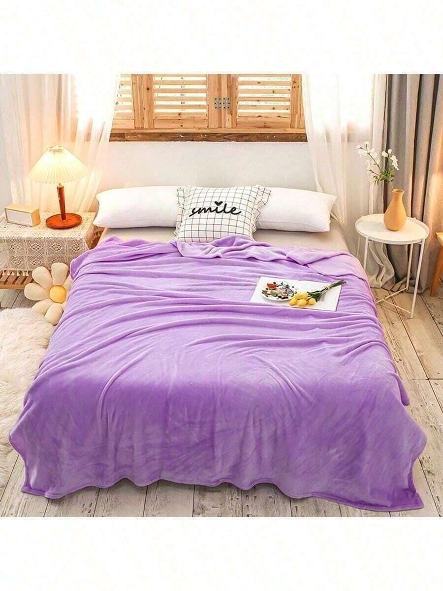 235*180cm pieza Manta liso simple franela cálido para casa cobijas frazada colores aleatorio - Púrpura malva - Ver 1