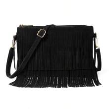 2025 Hot European And American Fashion Tassel Bolsa de Ombro Feminina Bolsa de Ombro Casual com Franja, Preto e Marrom