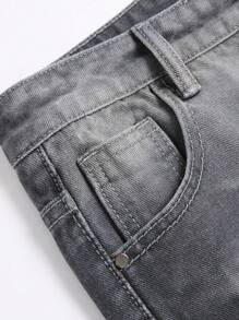 Teen Boy Gray Ripped Straight Leg Jeans - Grey - View 5