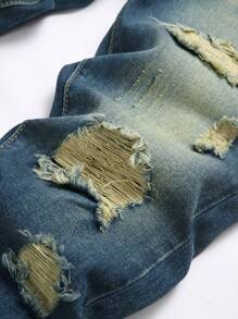 Quần Jeans Denim Ống Thẳng Rách Cổ Điển Cho Bé Trai Tuổi Teen, Xanh Đậm - Rửa tối - Xem 3