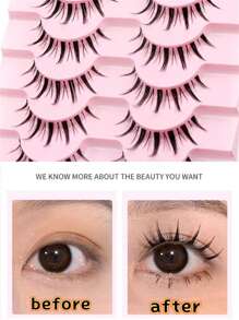 10 pares de pestañas naturales de estilo manga, pestañas postizas de ojos de gato, pestañas cruzadas gruesas de marta, pestañas falsas de anime para extensión de pestañas, herramientas de maquillaje para fiesta y viaje