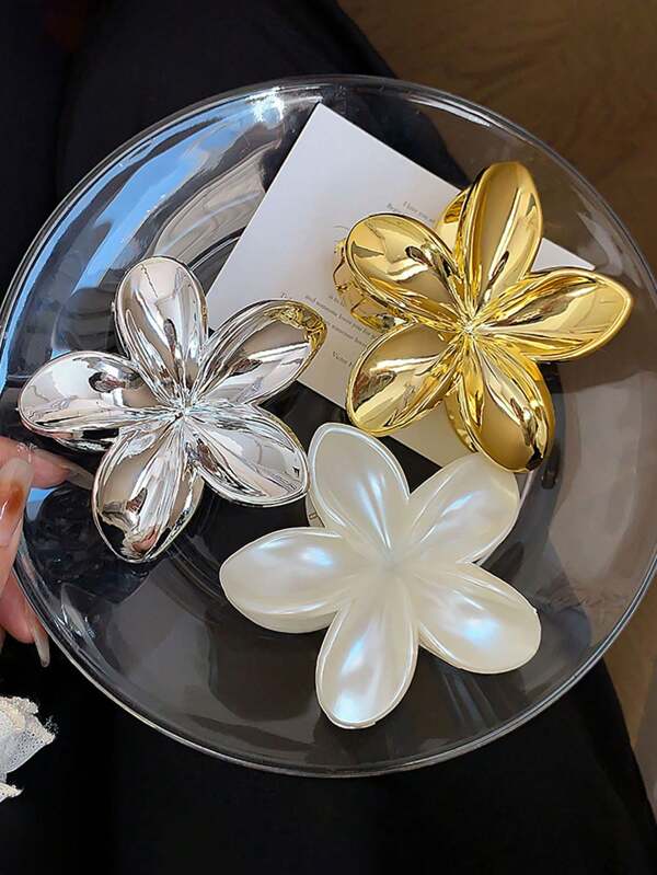 3 pièces/1 pièce Élégant clip à cheveux en plastique de forme florale, 8 cm/3,15 pouces, blanc, or, argent, mode, convient pour le port quotidien, décontracté, fête, trajet, vacances, coiffure, maquillage, accessoire de tenue. Pinces à cheveux, pinces à mâchoire, pinces à cheveux, pinces à cheveux, pinces à cheveux, pinces à cheveux, accessoires scolaires, université