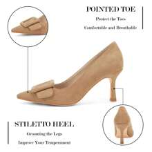 Women's Closed Pointed Toe Stiletto Pumps Shoes – Leg-Lengthening High Heels For Petite Height Boost, Slim-Leg Look, Wedding, Party, Evening Wear, Christmas & New Year Gift - Màu Khaki - Xem 4