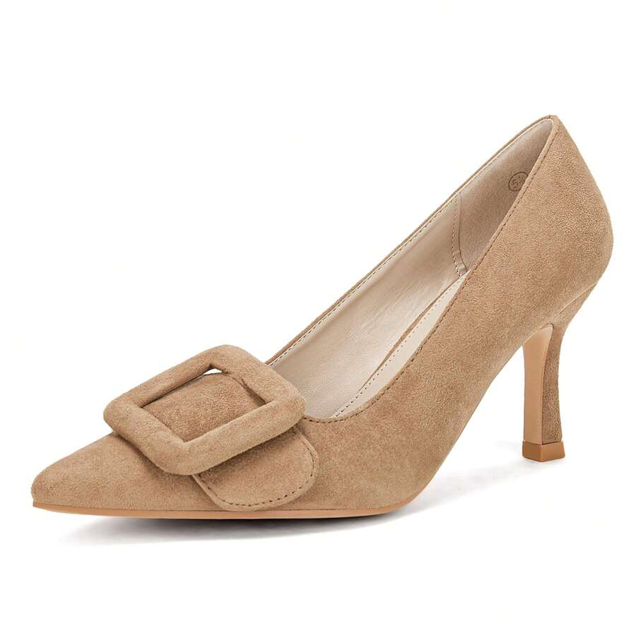 Women's Closed Pointed Toe Stiletto Pumps Shoes – Leg-Lengthening High Heels For Petite Height Boost, Slim-Leg Look, Wedding, Party, Evening Wear, Christmas & New Year Gift - Màu Khaki - Xem 1