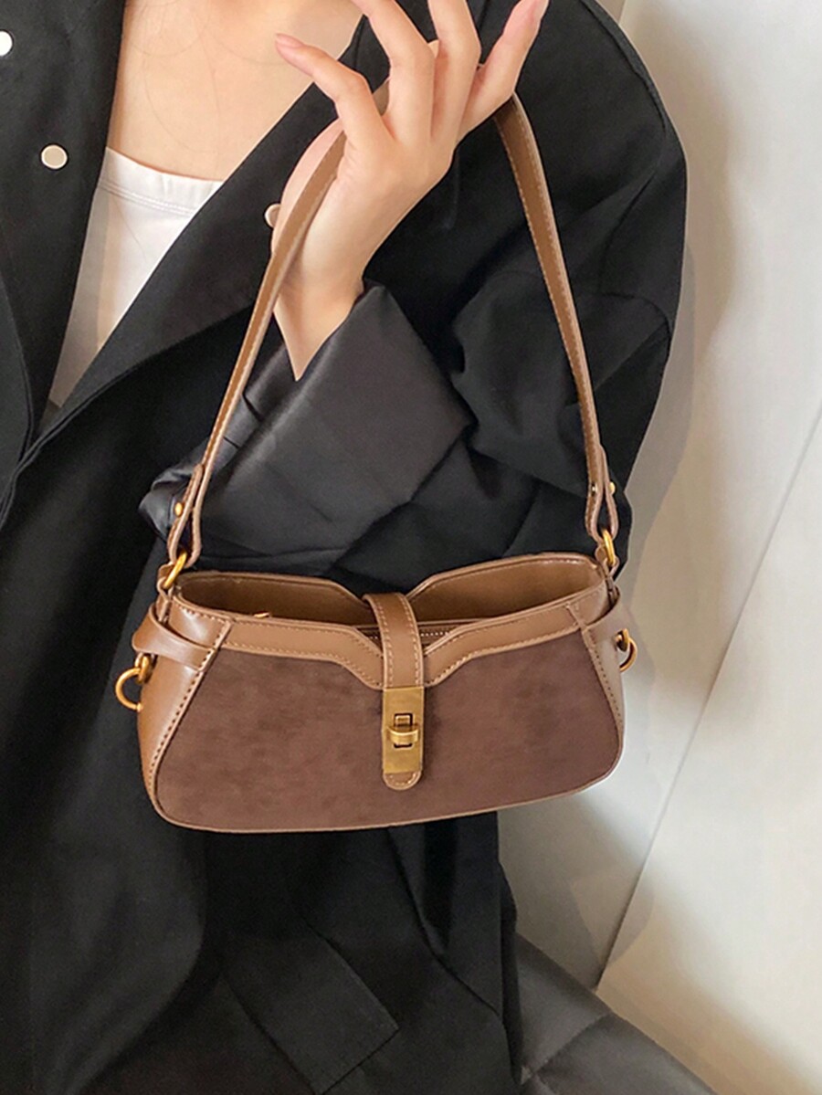 BEIKAMU Fashion Contrast Color Shoulder Bag, Underarm Bag For Commuting