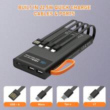 Portable Charger With Built In Cables,10000mAh Power Bank With LED Lamp 22.5W Fast Charging USB C External Battery Pack Phone Charger With LED Display For Phone, Amsung And Cell Phones (Black) - màu đen - Xem 4