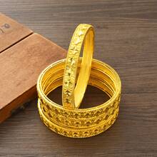 4 CHIẾC Vòng tay Dubai cổ điển màu vàng/bạc cỡ cố định, Quà tặng trang sức sang trọng cho tiệc cưới sinh nhật của bé gái - A - Xem 3