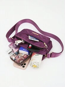 Fashionable Quilted Crossbody Bag, Plush Material Coin Purse, Same Color Fashion Matching, Multifunctional Zipper Heart-Shaped Shoulder Bag Embroidered Crossbody Bag, Plush Material Mini Headphone Storage Bag, Mother's Gift, Women's Leisure Wallet Handbag, Multi-Layer Mobile Phone Bag, Outdoor Women's Bag, Portable White-Collar Student Work Business Commuting Bag, Best Friend And Family Gift, Travel Party Souvenir - Multicolor - View 5