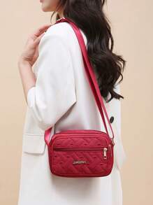 Fashionable Quilted Crossbody Bag, Plush Material Coin Purse, Same Color Fashion Matching, Multifunctional Zipper Heart-Shaped Shoulder Bag Embroidered Crossbody Bag, Plush Material Mini Headphone Storage Bag, Mother's Gift, Women's Leisure Wallet Handbag, Multi-Layer Mobile Phone Bag, Outdoor Women's Bag, Portable White-Collar Student Work Business Commuting Bag, Best Friend And Family Gift, Travel Party Souvenir - Multicolor - View 4