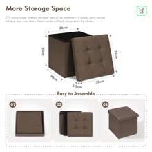 Bonlife Grey Folding Linen Fabric Ottoman Storage Boxes With Lids,32cm Cube Small Footstool Seat Reat Toy Box Storage Chest For Living Room Back To School Dormitory Storage