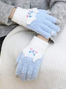 1 paar Winter Sanrio Series Hello Kitty, My Melody, Kuromi Cartoon Princess Adult Alpaca Blend Warmth Jacquard Fluffy Wanten Handschoenen, Touchscreen, Koreaanse Versie