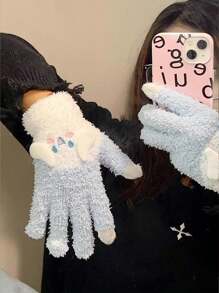 1 paar Winter Sanrio Series Hello Kitty, My Melody, Kuromi Cartoon Princess Adult Alpaca Blend Warmth Jacquard Fluffy Wanten Handschoenen, Touchscreen, Koreaanse Versie