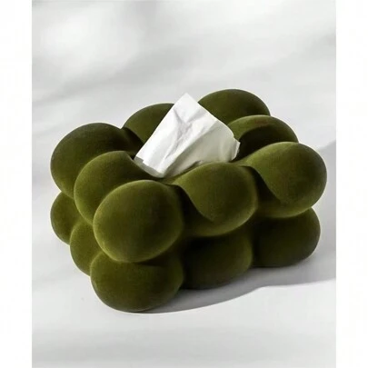 1pc Desktop High-End Velvet Ceramic Tissue Box, New Simple Living Room Dining Table Ceramic Paper Towel Box Decorative Ornaments, Suitable For Bathroom, Living Room, Bedroom, Soft Fluff Texture Premium Tissue Box