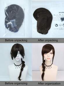 Peluca larga de trenzas retorcidas de color marrón para mujeres, con flequillo, apta para uso diario, fiestas, escuela, clásica y de moda, disfraz de anime, pelo sintético resistente al calor con flequillo, para Halloween, Acción de Gracias, fiestas de cumpleaños, Año Nuevo, decoraciones navideñas + 1 gorro para la peluca - Marrón - Ver 7