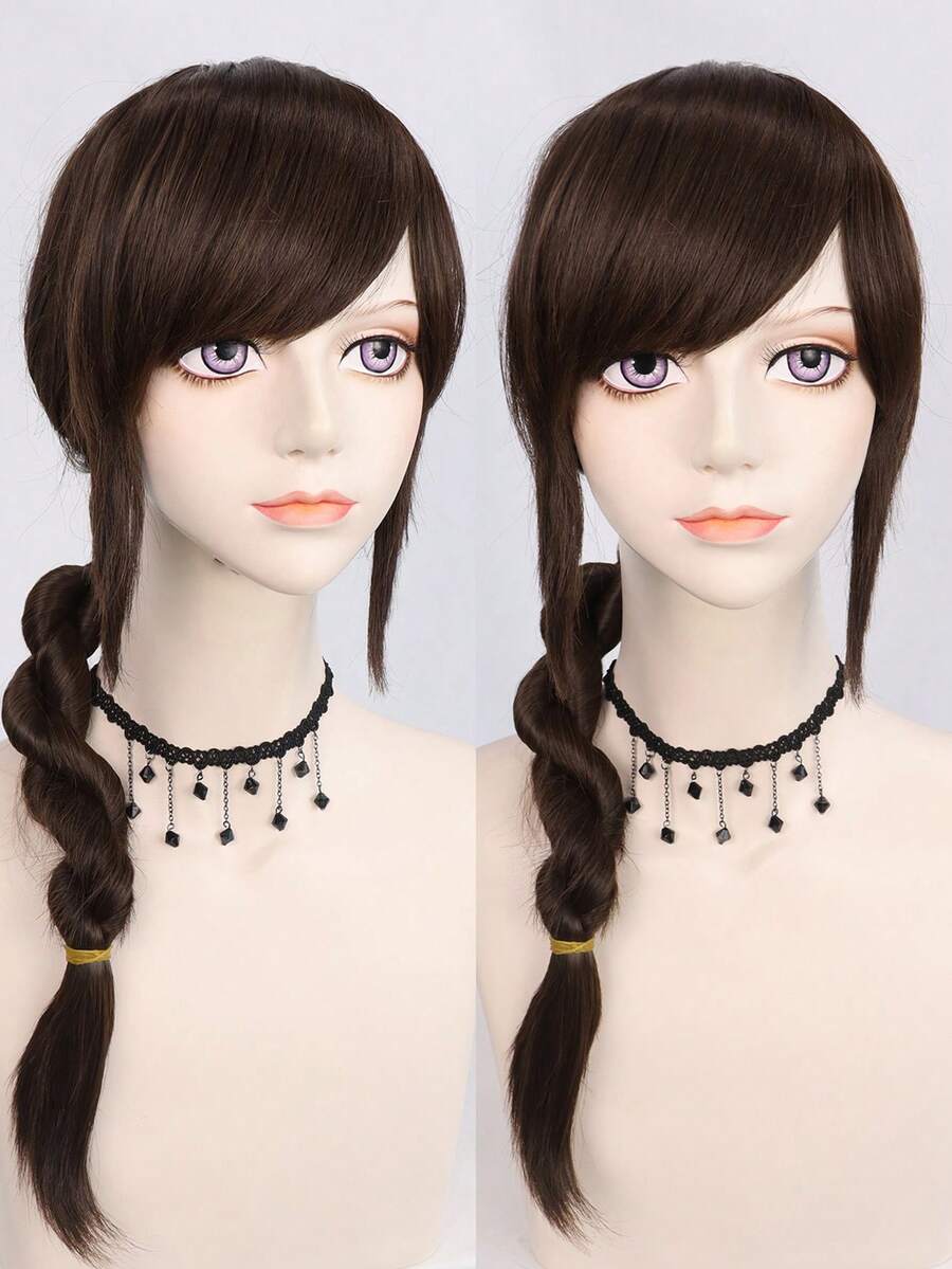 Peluca larga de trenzas retorcidas de color marrón para mujeres, con flequillo, apta para uso diario, fiestas, escuela, clásica y de moda, disfraz de anime, pelo sintético resistente al calor con flequillo, para Halloween, Acción de Gracias, fiestas de cumpleaños, Año Nuevo, decoraciones navideñas + 1 gorro para la peluca - Marrón - Ver 1