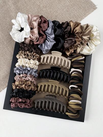 79pcs/Set Hair Accessories Including Hair Ties, Shrimp Hair Clips, And Large Plastic Teeth Hair Claws, Suitable For Various Hair Types And Styles, New 2024 Design, School Stuff, Gifts, Hair Bands, Head Accessories