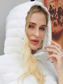 ZIAI Zip Up Hooded Padded Coat Women's Minimalist Outdoor Jacket For Fall, With Hood And Pockets,Casual Outdoor Winter Coat Women - White - View 8