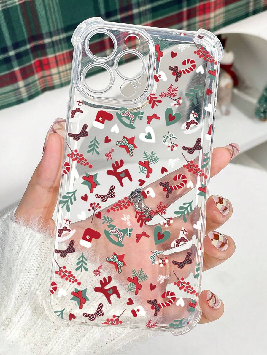 1pc Thick TPU 4-Corner Shock-Absorbing Christmas Reindeer Pattern Phone Protective Case, Fits IPhone11 12 13 14 11Promax 12Promax 13Promax 14Promax XR 15 15PRO 15PROMAX 16 16PRO 16PROMAX, Compatible With Samsung Series,International Version, Not The Domestic Version - Multicolor - View 1