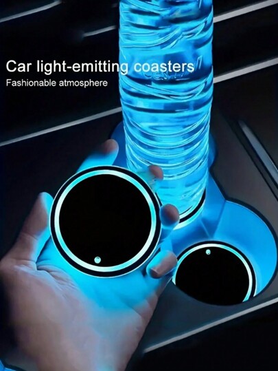 2pcs Car LED Lighting Cup Mats, 7-Color Changing Cup Pads USB Powered Non-Slip Coasters (Cup Mat Diameter Approx. 6.8cm/2.68in, Suitable For Cup Holders Up To 6.8cm) - Please Check Dimensions Before Purchasing