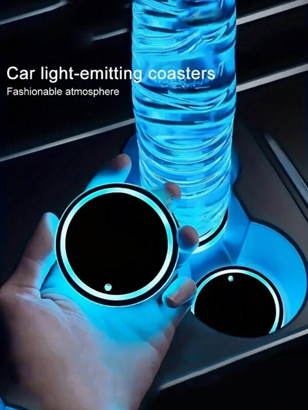 2 peças de tapetes para copos com iluminação LED para carro, almofadas para copos que mudam de cor em 7 cores, porta-copos antiderrapantes alimentados por USB (diâmetro do tapete para copos de aproximadamente 6,8 cm/2,68 pol., adequado para porta-copos de até 6,8 cm) - Verifique as dimensões antes de comprar