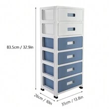 Schubladenschrank Kunststoff mit Rollen - Rollcontainer mit Schubladen - Schubladen aus Kunststoff - Wagen mit Schubladen - Lagersystem Kunststoff   35 * 26 * 83,5 cm / 13,8 * 10 * 32,9 Zoll - Blau+Weiß - Übersicht 2