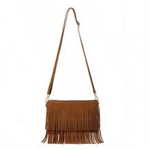 2025 Hot European And American Fashion Tassel Bolsa de Ombro Feminina Bolsa de Ombro Casual com Franja, Preto e Marrom