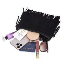 2025 Hot European And American Fashion Tassel Bolsa de Ombro Feminina Bolsa de Ombro Casual com Franja, Preto e Marrom