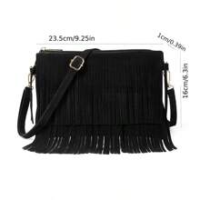 2025 Hot European And American Fashion Tassel Bolsa de Ombro Feminina Bolsa de Ombro Casual com Franja, Preto e Marrom