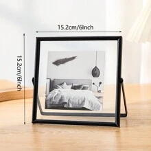 1pc Transverse Black Metal Photo Frame, Photo Desktop Decorative Frame, Acrylic Transparent Stand Photo Frame, Fall Farmhouse Room Decor
