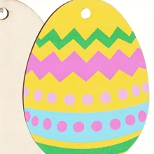 20/40个DIY木质镂空彩蛋吊坠工艺品，长2/3.94/7英寸，配10米黄麻绳，复活节悬挂装饰，复活节家庭聚会装饰，绘画礼物 - 杏色 - 查看 3