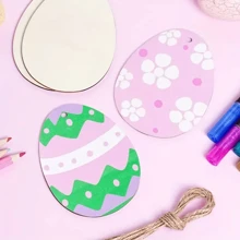 20/40个DIY木质镂空彩蛋吊坠工艺品，长2/3.94/7英寸，配10米黄麻绳，复活节悬挂装饰，复活节家庭聚会装饰，绘画礼物 - 杏色 - 查看 4