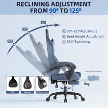 Velvet Fabric Gaming Chair, High Back Ergonomic Gamer Chair For Adult, Comfortable Video Game Chair With Footrest And Massage Lumbar Cushion, Racing Reclining Office Computer Desk Chair - 灰色 - 查看 7