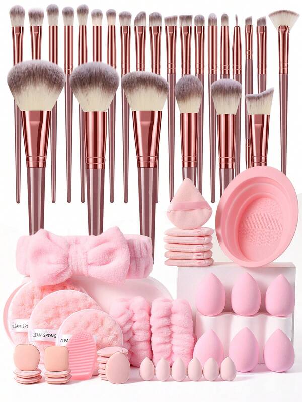 63件套化妆刷套装，包含25支柔软舒适的化妆刷，适用于眼影、眉毛、粉底、腮红、遮瑕、高光等多种用途。采用优质合成纤维制成，适合日常面部彩妆。套装包含：化妆刷套装、化妆刷工具包、全套化妆工具、化妆刷套装、化妆礼品套装